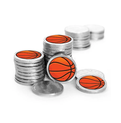 Just Candy 84 Pcs Basketball Candy Party Favors Chocolate Coins with Silver Foil