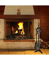 5 Pieces Rustic Heavy Duty Compact Wrought Iron Fireplace Tools Set