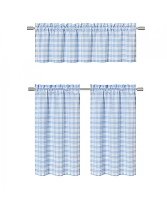 Kate Aurora Country Farmhouse Plaid Checkered Gingham 3 Pc Kitchen Curtain Tier & Valance Set