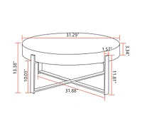 31.29"Modern Retro Splicing Round Coffee Table, Fir Wood Table Top With Gold Cross Legs Base