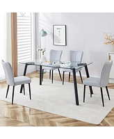 Simplie Fun Glass Dining Set with 4 Light Grey Chairs