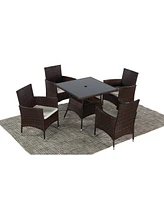 Streamdale Furniture 5-Pieces Pe Rattan Wicker And Metal Patio Dining Set With Beige Cushions