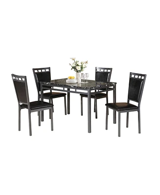 Simplie Fun 5 Piece Dining Set with Faux Marble Top & Espresso Chairs