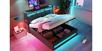 Hydraulic Storage Full Size Platform Bed with Led & Usb