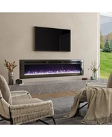 Mondawe 72" Recessed Wall-Mounted Electric Fireplace 5000 Btu Heater with Remote Control