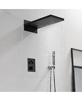 Mondawe 22" Wall Mounted Thermostatic Shower System Set with Handheld Spray, Brushed Nickel