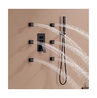 Mondawe 12" Wall Mounted Thermostatic Complete Shower System Set with Handheld Spray & 6 Body Jets