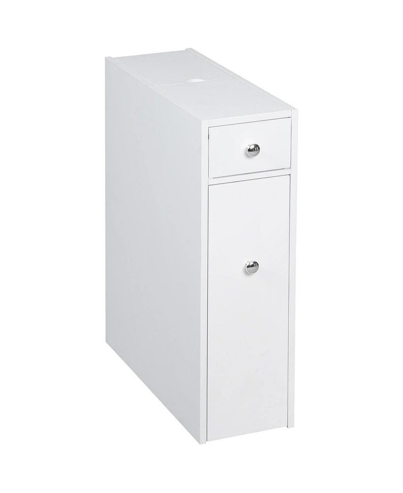 Homcom Wooden Narrow Modern Bathroom Furniture Storage Cabinet Toilet Paper Linen White