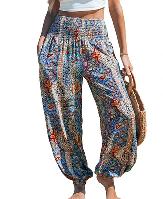 Cupshe Women's Paisley Smocked Waist Tapered Leg Pants