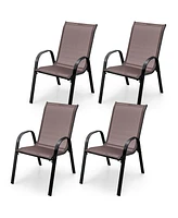 Gymax 4PCS Patio Stacking Dining Chairs w/ Curved Armrests & Breathable Seat Fabric