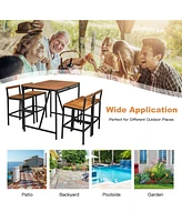 Gymax 5PCS Patio Bar Table Set Pe Rattan High-Dining Bistro Set w/ Acacia Wood Top