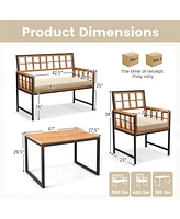 Costway 4 Piece Patio Dining Set Outdoor Wood Dining Furniture with 2 Chairs & 1 Lovesea