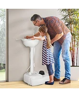 Gymax Portable Wash Sink Camping Sink Wash Basin Stand w/ Wheels & Foot Pump