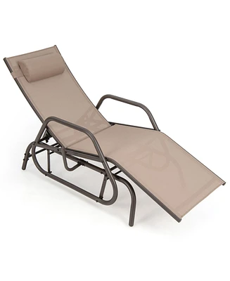Slickblue Outdoor Chaise Lounge Glider Chair with Armrests and Pillow