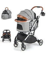 Slickblue Foldable Dog Cat Stroller with Removable Waterproof Cover-Dark Gray