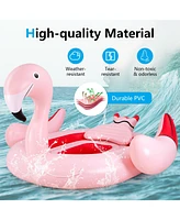 Slickblue 6 People Inflatable Flamingo Floating Island with 6 Cup Holders for Pool and River