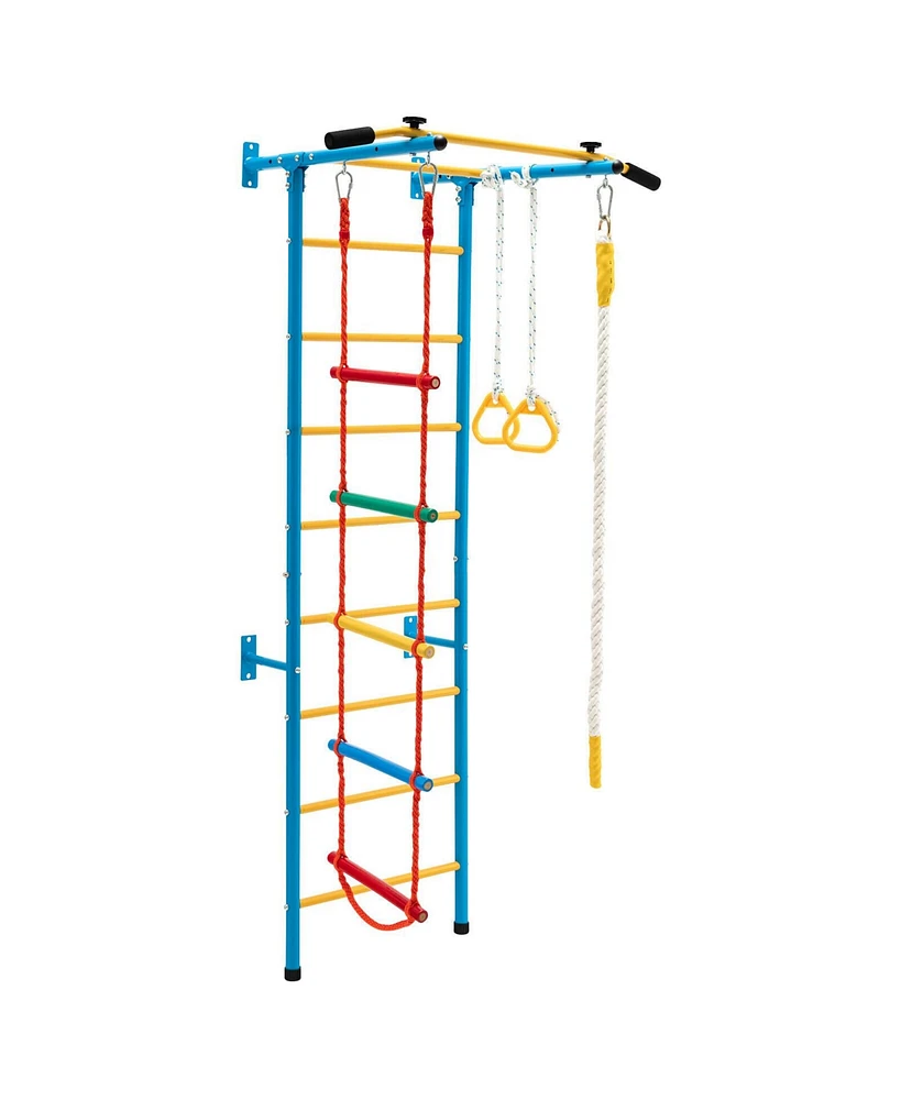 Slickblue 5 In 1 Kids Indoor Gym Playground Swedish Wall Ladder-Yellow - Blue