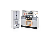 Slickblue Wooden Chef Play Kitchen and Refrigerator with Realistic Range Hood and Roaster