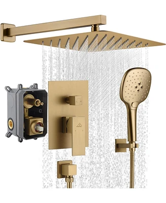 Casainc 10 Inch Wall Mounted Rainfall Shower Head with 3-Spray Handheld Shower System