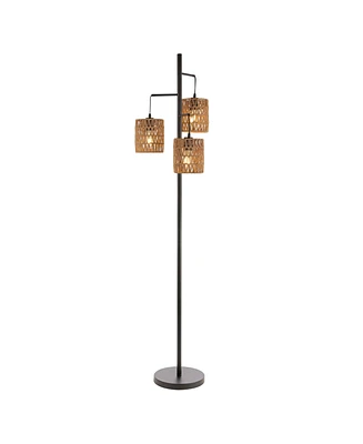 Jonathan Y Isla 70.75" 3-Light Mid-Century Bohemian Metal/Rope Led Floor Lamp, Black/Natural