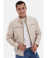 Furniq Uk Men's Biker Jacket, Beige