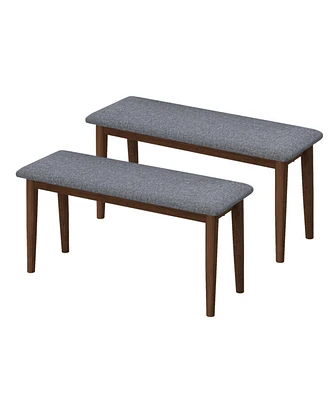 Simplie Fun Grey and Walnut Upholstered Benches for Kitchen Dining Room