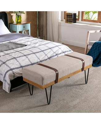 Simplie Fun Linen Upholstered Bed Bench with Metal Legs