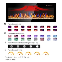 60" Wall-Mounted Electric Fireplace with Remote, Led Light Heater