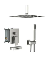 Streamdale Furniture 12" Rain Shower Head Systems With Waterfall Tub Spout, Brushed Nickel, Ceiling Mounted Shower