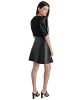 Dkny Women's Faux-Leather Puff-Sleeve Blouse