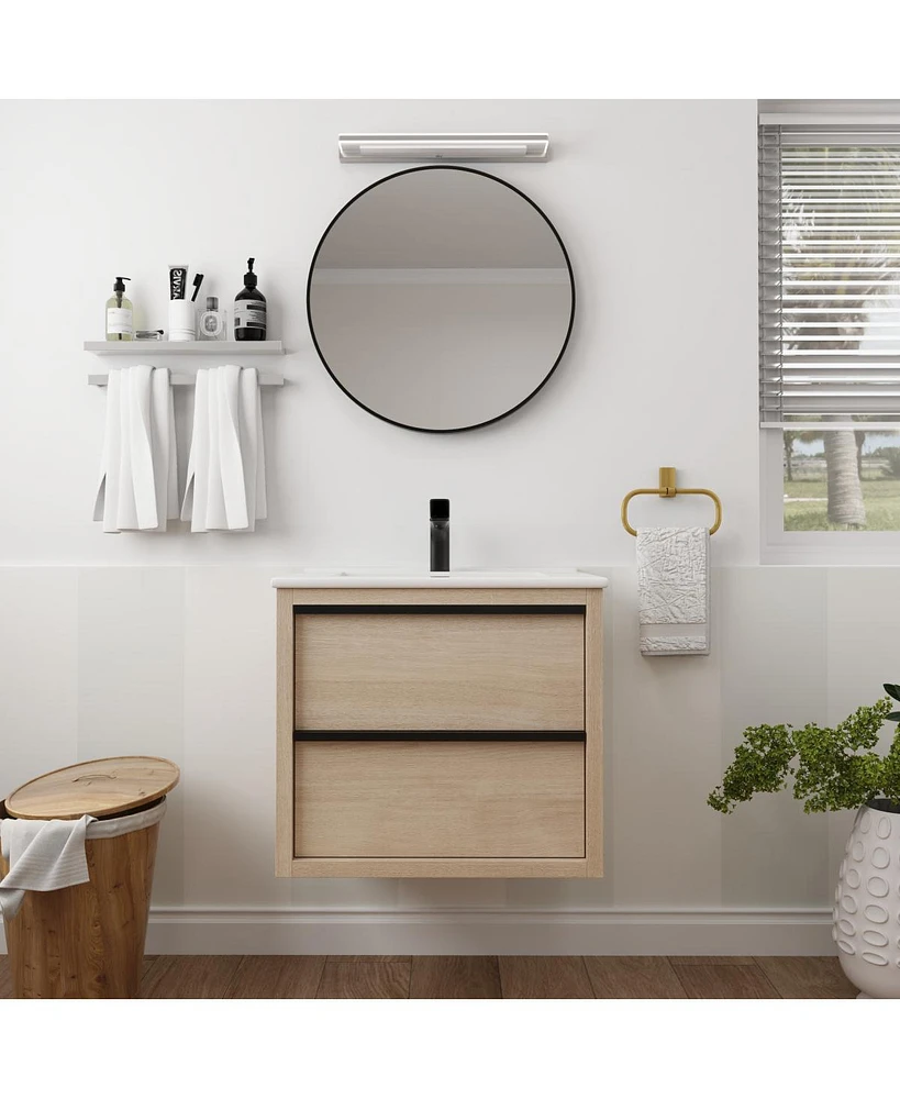 Simplie Fun 24" Bathroom Vanity With 2 Soft Close Drawers, White Ceramic Basin