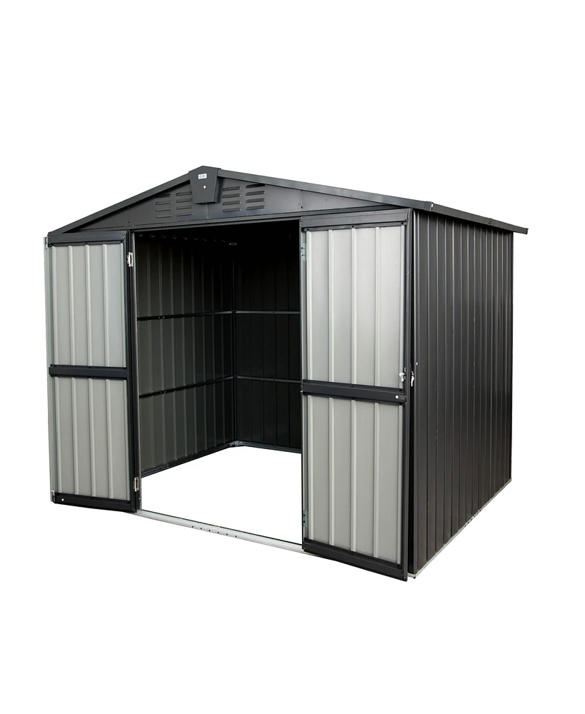 Streamdale Furniture Black Metal Outdoor Storage Shed 8.2'X6.2' Lockable Cabinet