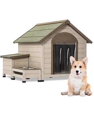 Simplie Fun Wood Dog House with Open Roof for Small to Medium Dogs