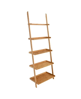 Slickblue 5-Tier Ladder Shelf Bamboo Bookshelf Wall-Leaning Storage Display Plant Stand-Natural