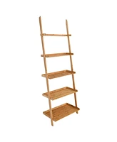 Slickblue 5-Tier Ladder Shelf Bamboo Bookshelf Wall-Leaning Storage Display Plant Stand-Natural