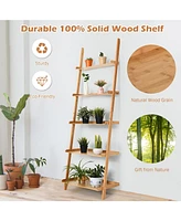 Slickblue 5-Tier Ladder Shelf Bamboo Bookshelf Wall-Leaning Storage Display Plant Stand-Natural