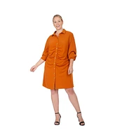 Standards & Practices Plus Ruched Front Buttoned Down Mini Shirt Dress