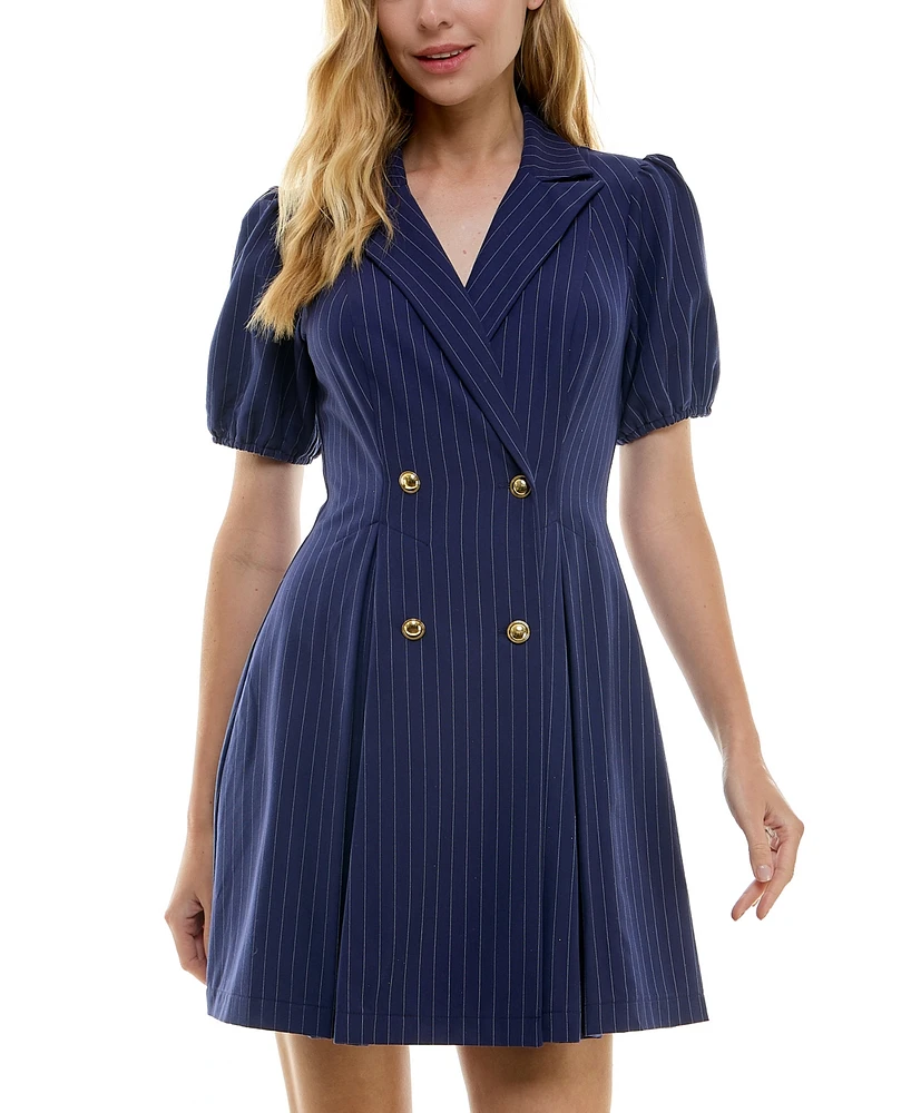 City Studios Juniors' Striped Double-Breasted Jacket Dress