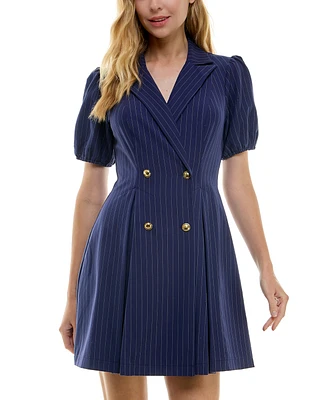 City Studios Juniors' Striped Double-Breasted Jacket Dress