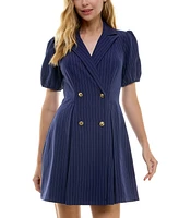 City Studios Juniors' Striped Double-Breasted Jacket Dress