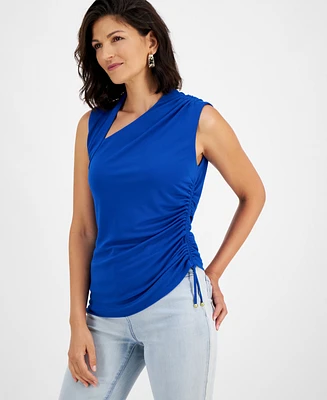 I.n.c. International Concepts Women's Asymmetrical-Neck Side-Shirred Blouse