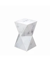 Simplie Fun Geometry End Table, Glass Nightstand, Marble Table, Table For Bedroom Living Room