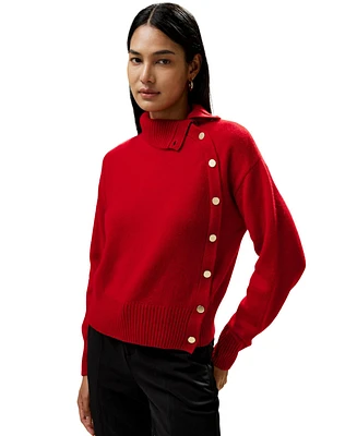 Lilysilk Women's Cashmere Sweater With Row of Side Buttons for Women