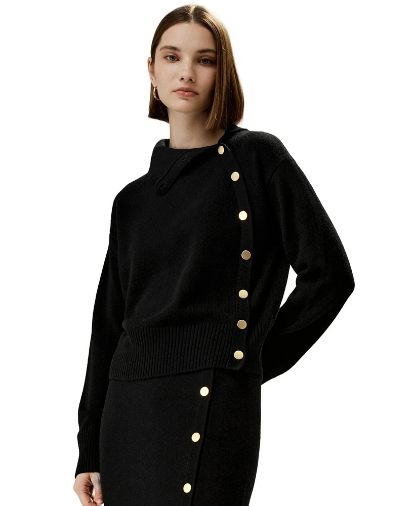 Lilysilk Women's Cashmere Sweater With Row of Side Buttons for Women