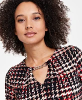 Anne Klein Petite Printed Chain-Trim-Neck Blouse