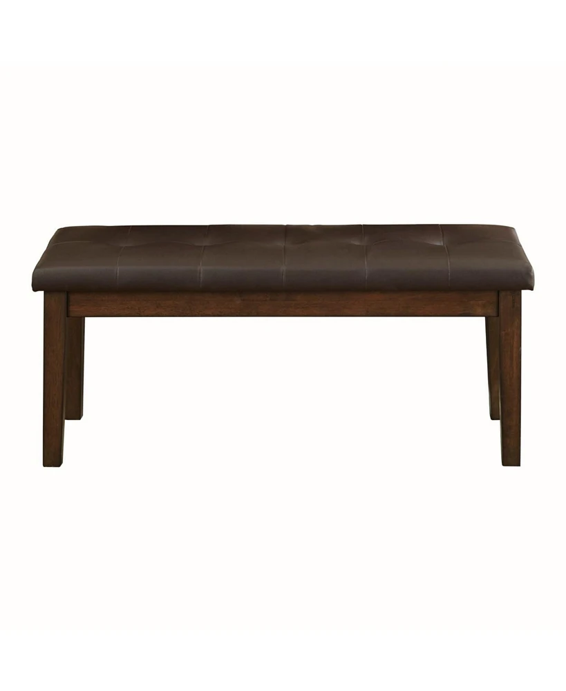 Simplie Fun Wooden Bench with Button-Tufted Seat in Rustic Brown Finish