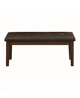 Simplie Fun Wooden Bench with Button-Tufted Seat in Rustic Brown Finish