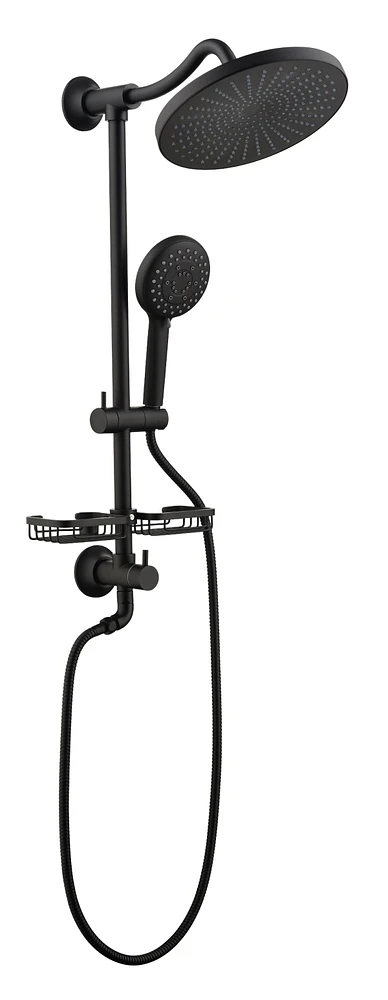 Matte Black Shower System: Rain Showerhead, Hand Shower, Slide Bar, Soap Dish