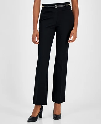 Anne Klein Petite Belted Mid-Rise Straight-Leg Pull-On Pants