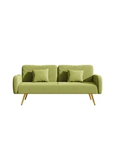 Simplie Fun 70.47" Green Fabric Double Sofa With Split Backrest And Two Throw Pillows